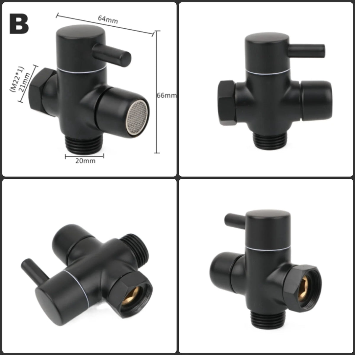 Black Brass Shower Arm Adapter G1/2’’ G3/4 Shower Diverter Valve For Handheld Shower Head Bathroom Kitchen Accessories