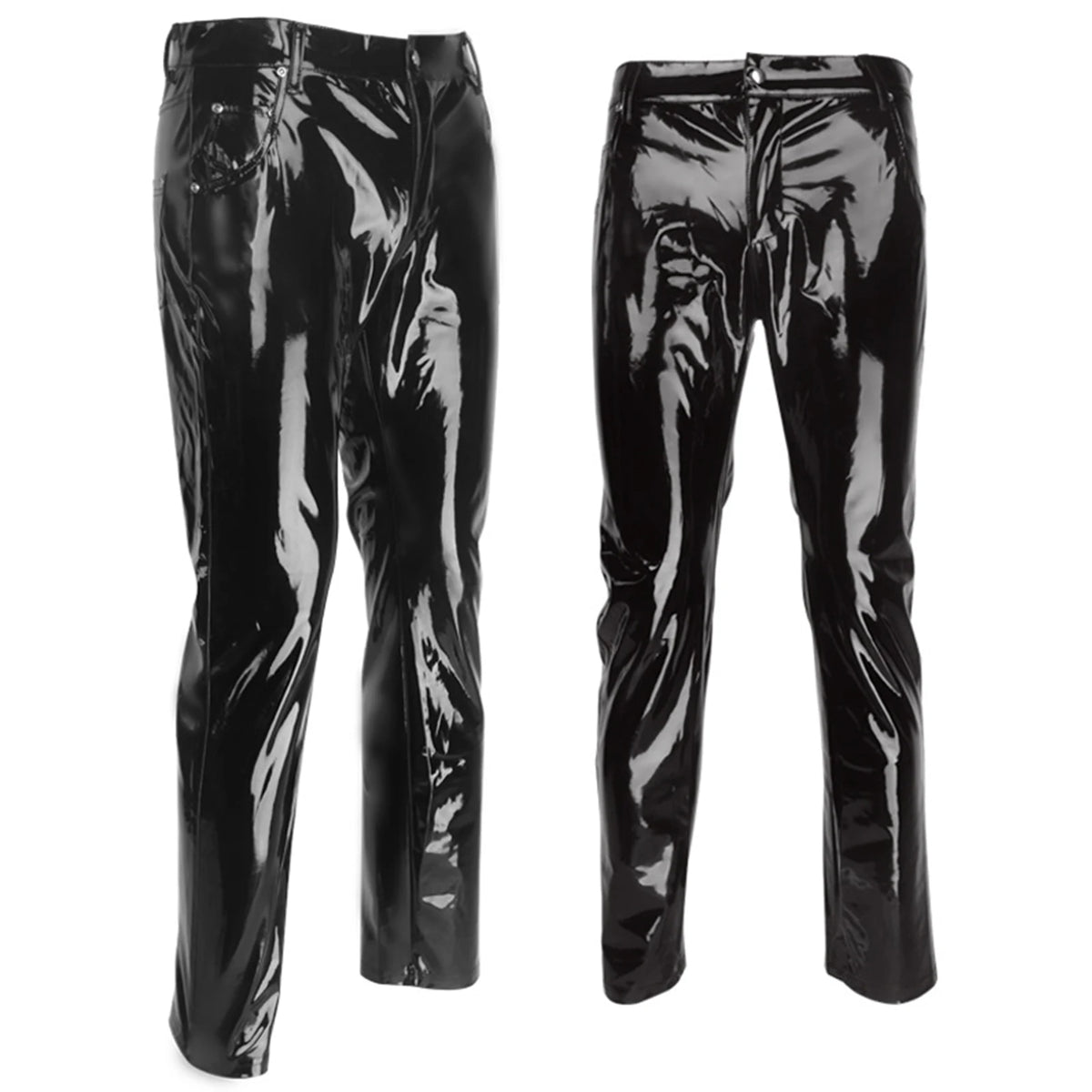 Men Latex Leather Pants Low Waist Faux Leather Shiny Pants Fashion Tight Trousers for Club Stage Show Rock Band Performance