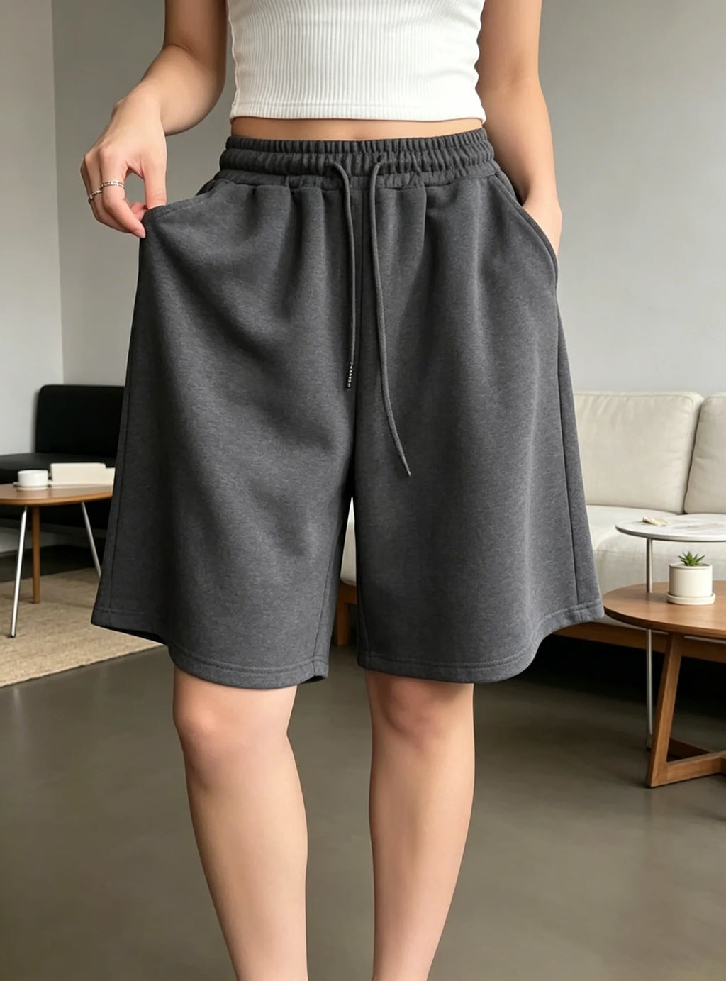 Women Comfy Lounge Wear Wide Leg Sweat Shorts Elastic Drawstring Pocket Casual Sports Daily Shorts  high waisted shorts
