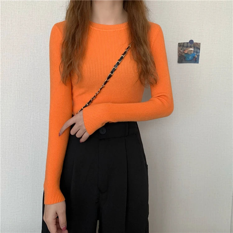 2026 Basic Tops Women Sweater Autumn Winter Long Sleeve Pullover Fashion O-neck Elastic Female Winter Solid Knitted Jumper