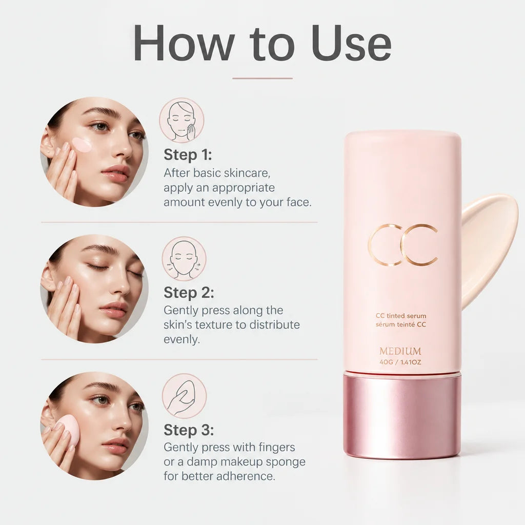 CC Tinted Serum Face Makeup, Color Correcting Moisturizing Skin Tint, Natural Coverage Makeup Base, Waterproof Long Lasting