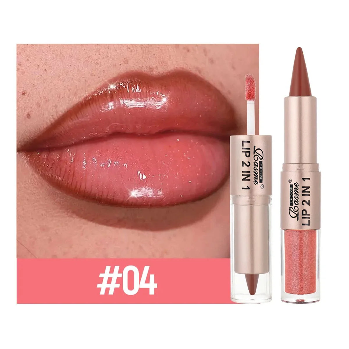 2 in 1 Dual End Matte Lip Liner Pencil & Shiny Mirror Lip Gloss Waterproof Long Lasting Lip Cosmetics for Smooth Application