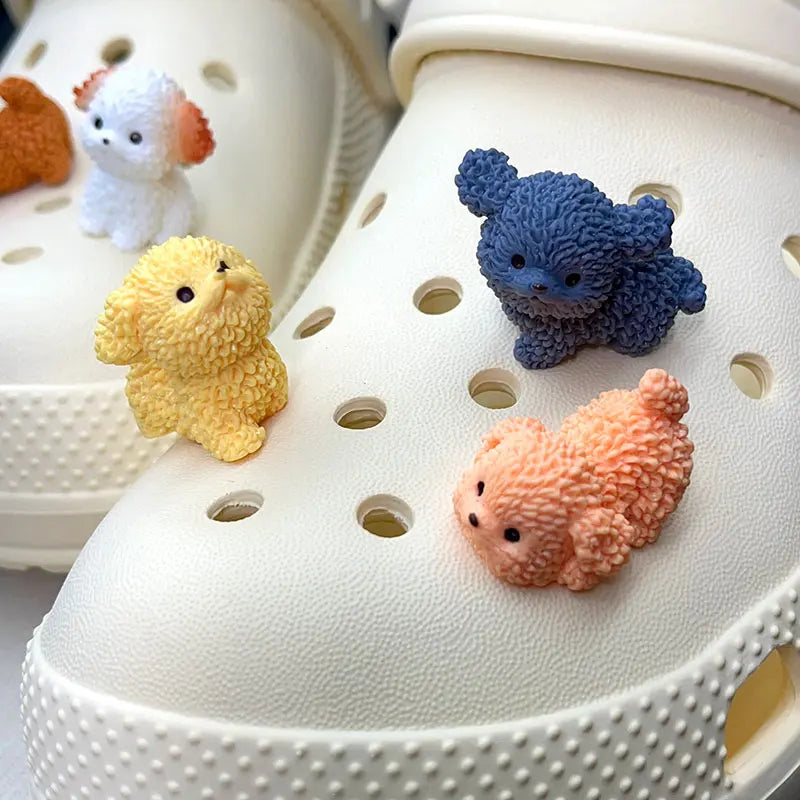 Cartoon Cute Curly Dog Animal Shoe Charms for Crocs Decorations Clogs Pins Slipper Accessories Garden Sandals Girl Kids Gift