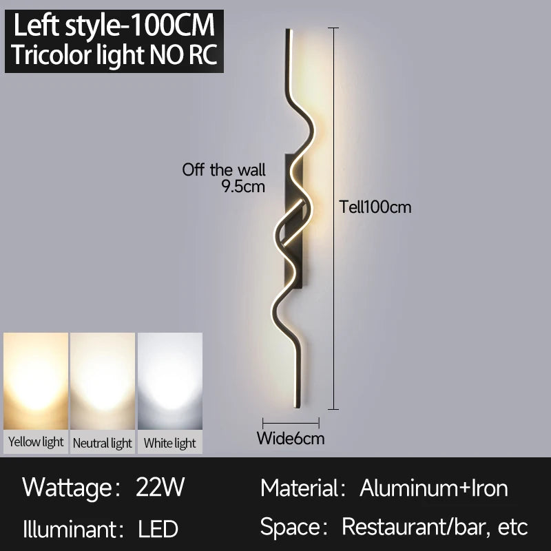 Wall Sconce Black LED Wall Lamp 80/100CM Long Strip Irregular Light Bedroom Bedside Lights Decorative Background Home Decor