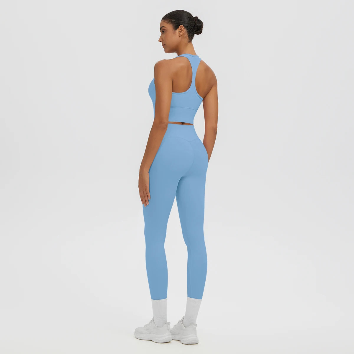 2PCS Women's Sports Pants Yoga Set Sexy Backless I-shaped Vest with Chest Pad Shock-absorbing Running Yoga Tank Top Yoga Pants