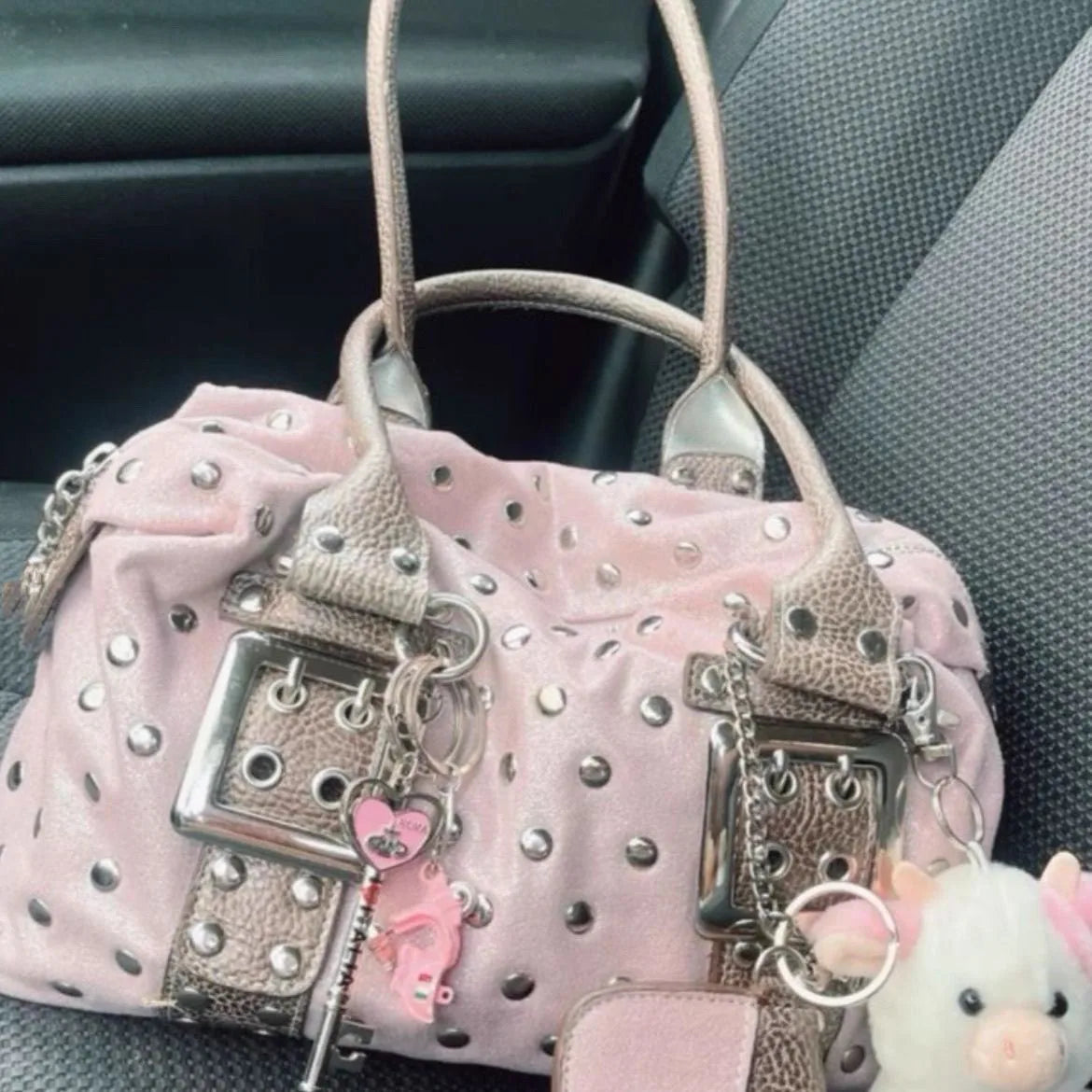 Korean Hot Girl Studded Y2K Tote Bag Women Polka Dot Leather Large Capacity Underarm Bag Ladies Retro Harajuku Handbag Chic 2026