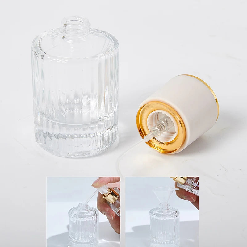 30ML 50ML Luxury Perfume Glass Spray Bottle Portable Clear Cosmetics Alcohol Atomizer High Capacity Empty Bottles Refillable