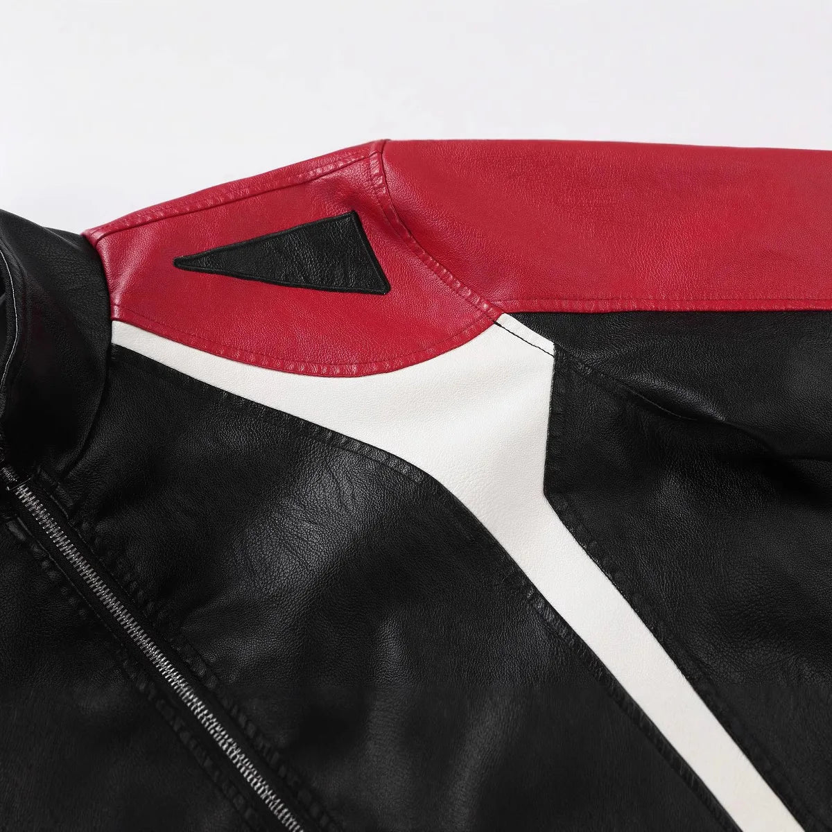 Men's Motorcycle Style Leather Jacket Slim Fit Windproof Stand Collar Red Black Biker Jacket Casual Moto Racing Coat