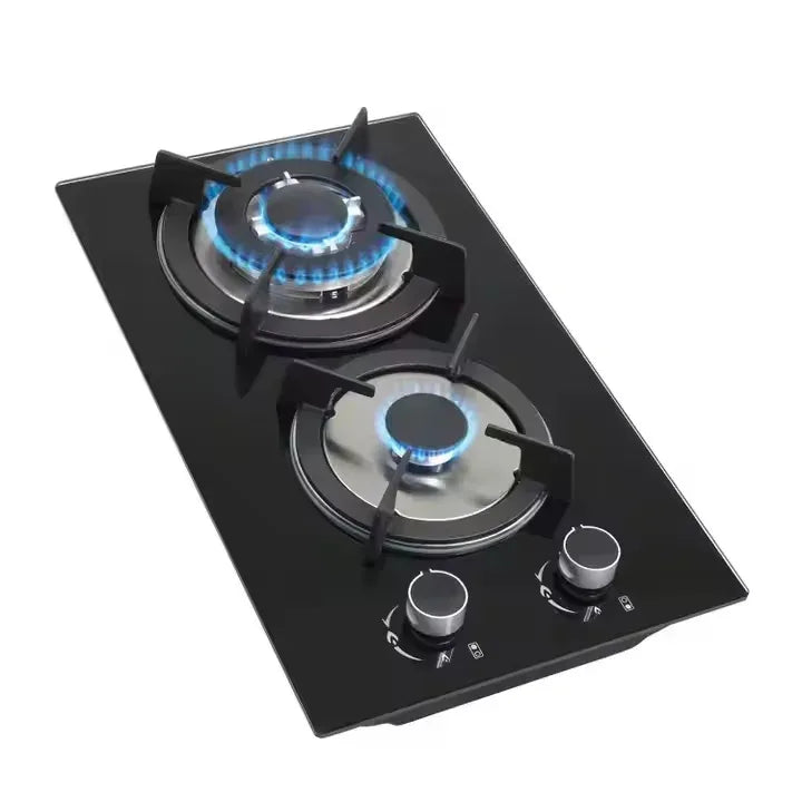 2 Burner Gas Stove, Tempered Glass, Home Kitchen Cooktop, 2 Heads, Durable, Easy to Clean, Gas Cooker