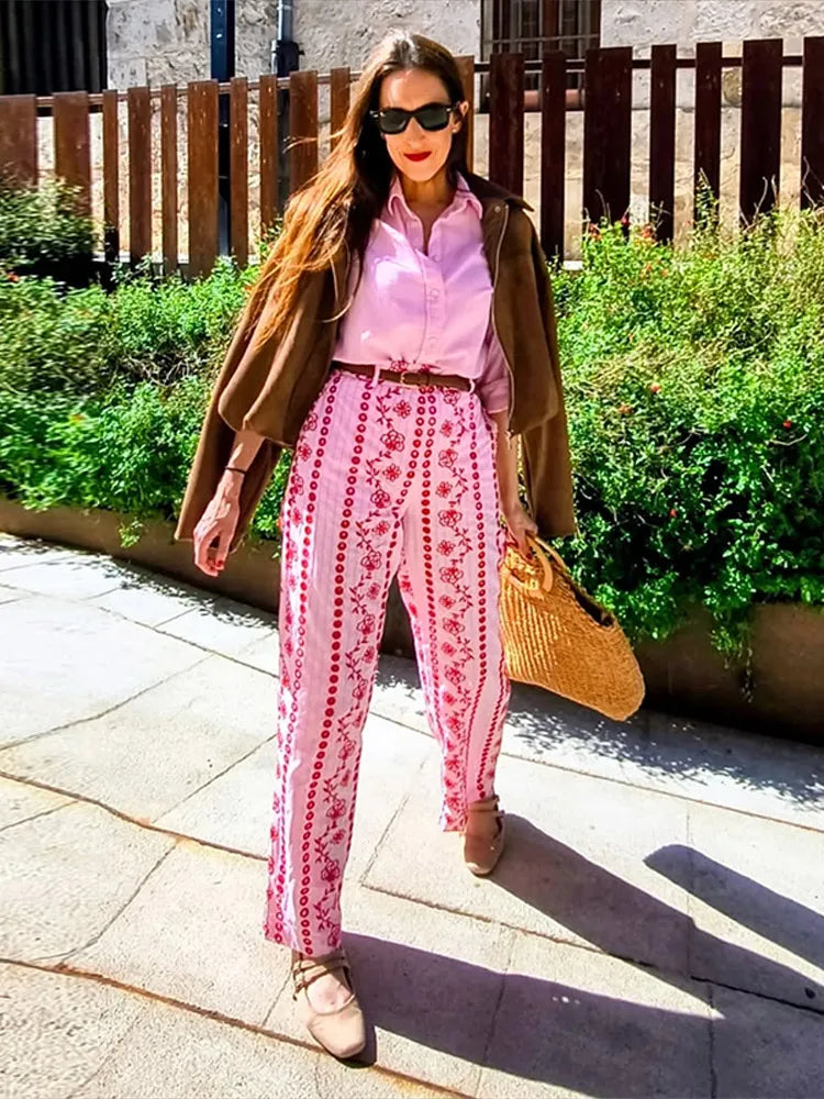 Hollow out Embroidery Long Pants Woman High Waist Flower Loose Straight Versatile Trousers Casual Street Lady New Fashion Pants