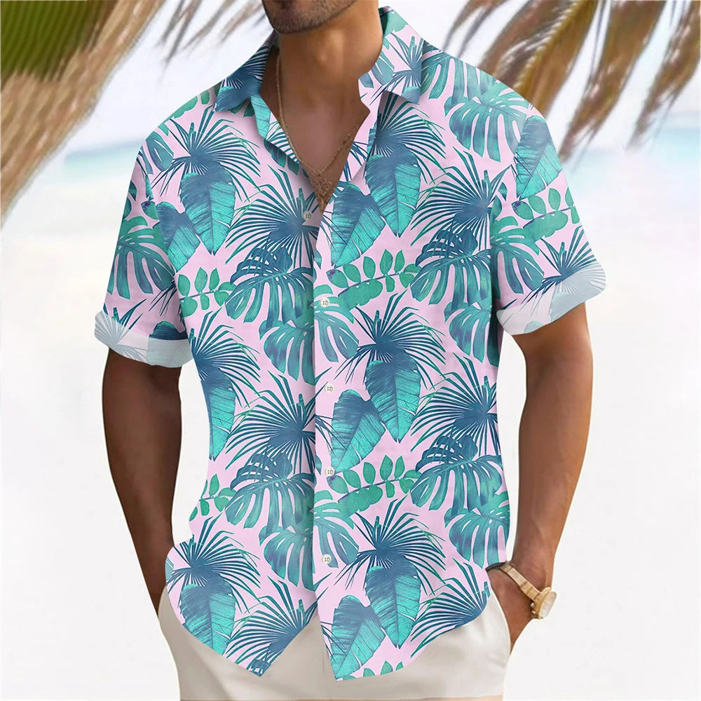 Hawaiian Plant Golden Leaves 3D Print Men's Hawaiian Shirt Outdoor Street Casual Summer Turndown Short Sleeve Polyester Shirt
