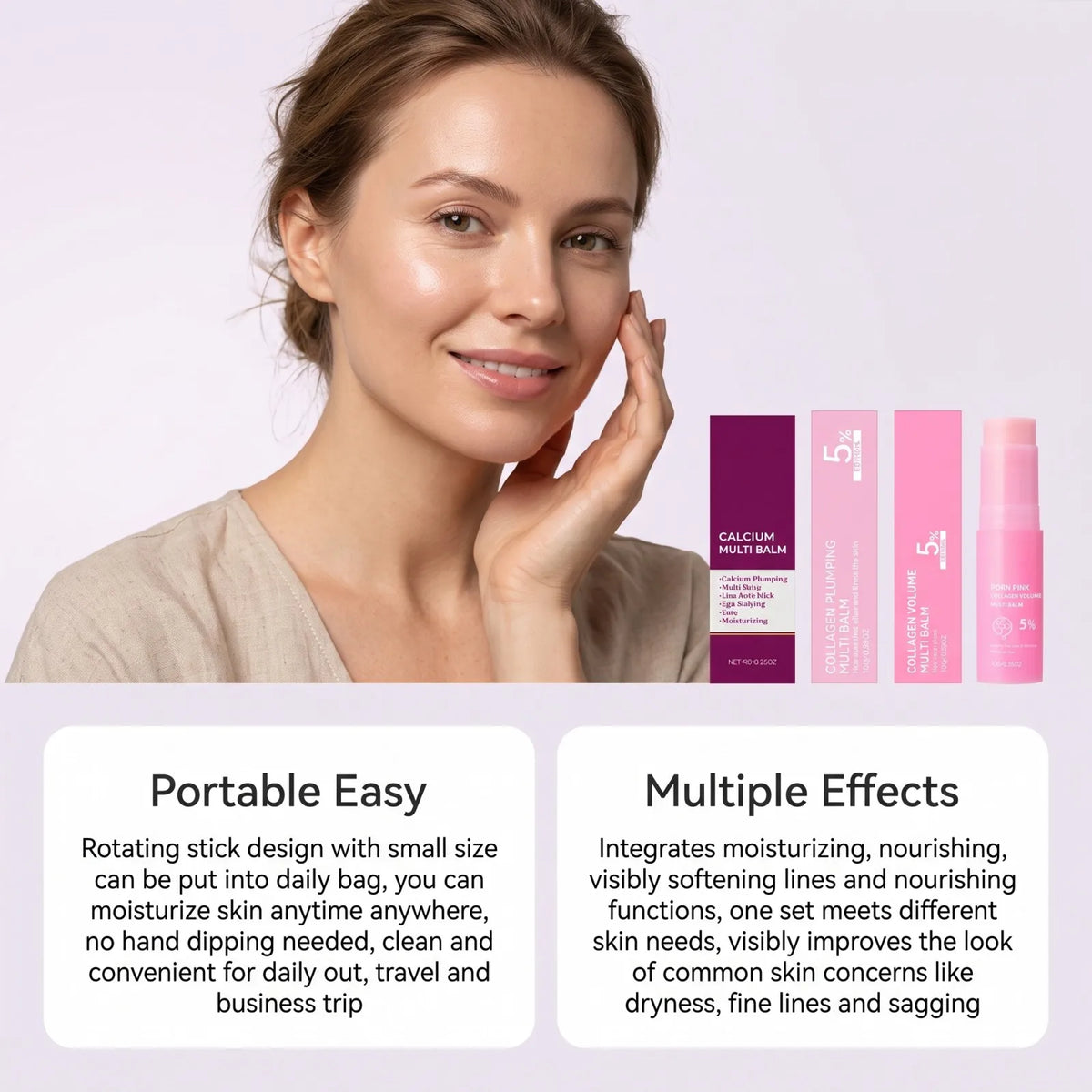 PDRN Pink Collagen Multi Balm Stick 5% Volume Stick Set Moisturizing Firming Fine Lines Brightening Portable Skincare Stick