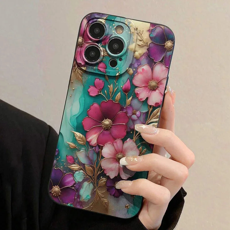 Vintage Floral Pattern Soft TPU Phone Case For IPhone 16 Pro Max 18 17 Air 16E 15 14 13 11 12 Mini XS X XR 7 8 Plus Matte Cover
