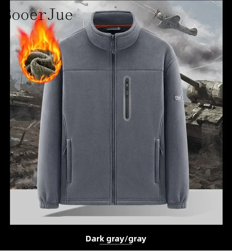 2026 Men Winter Double Thickened Fleece Jacket Outdoor Windproof Ski Coat Snow Warm Hiking Cycling Climbing Pocket Sweatshirt