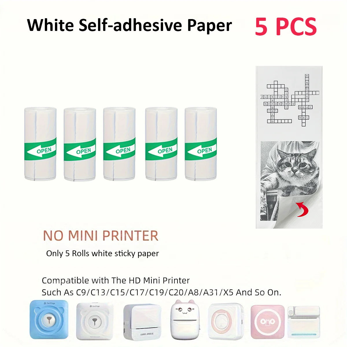 Transparent Self-Adhesive Thermal Paper, Glossy 57x25mm Printer Paper, Compatible with Portable Mini Pocket Thermal Printers