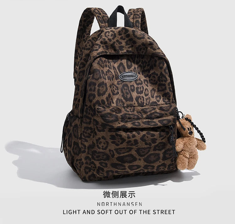Leopard print Woman Backpack School Book Bags For Teenage Girls Boys Harajuku Female College Bag Student Lady leisure BagPack