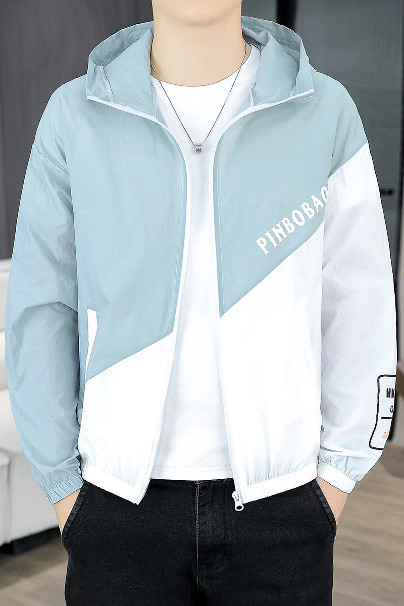 Men's Hooded Sun Protection Clothing Fashion Summer Thin Ice Silk Hiking Jacket Outdoor Sun Shade Coat UV Protection Windbreaker