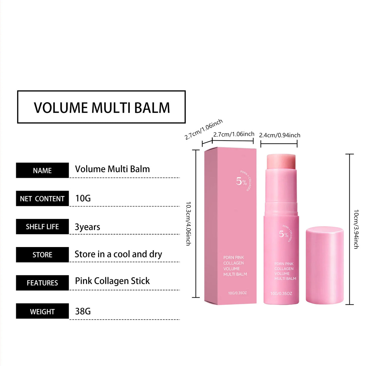 PDRN Pink Collagen Volume Multi Balm Stick Plumping Revitalize Skin Brighten Smooth Fine Lines for Face,Neck,Under Eyes,Lip Care