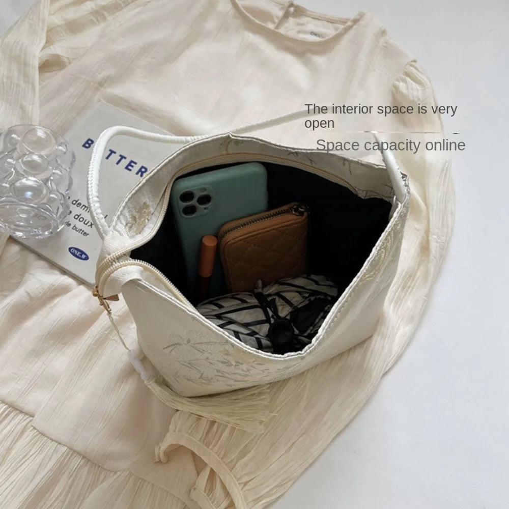New Chinese Style Shoulder Bag Retro Portable Women Handbags Large Capacity Gift Messenger Bag Commuting Bag Bucket Bag