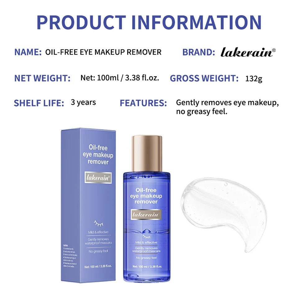 Lakerain Eye Makeup Remover 100ml Oil-Free Soothing Ingredients Gently Dissolves Eye Makeup No Stinging Safe for Sensitive Eyes
