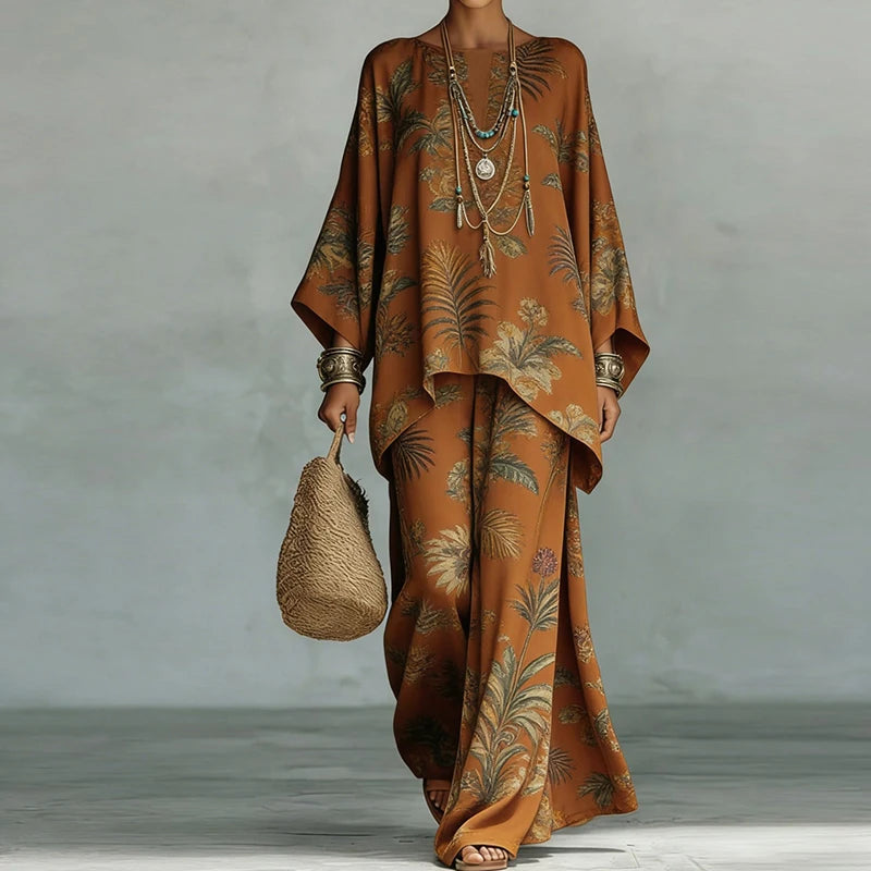 Summer Women O-Neck Loungewear Outfit Print Wide Leg Pants Patchwork 2PCS Matching Set 2026 Casual Suits Streetwear Dropshipping