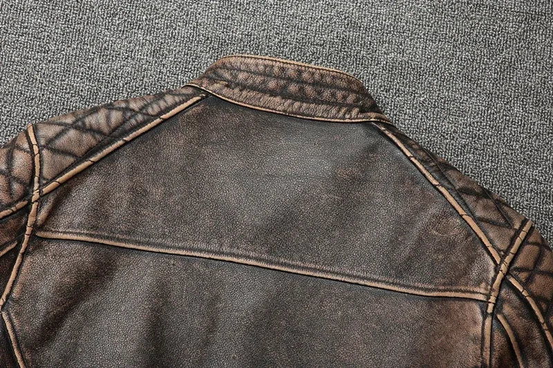 NEW Men's Vintage Motorcycle Jacket Stand Collar Natural Cowhide Jacket Classic Top Layer Cowhide Moto Suit Biker Clothing