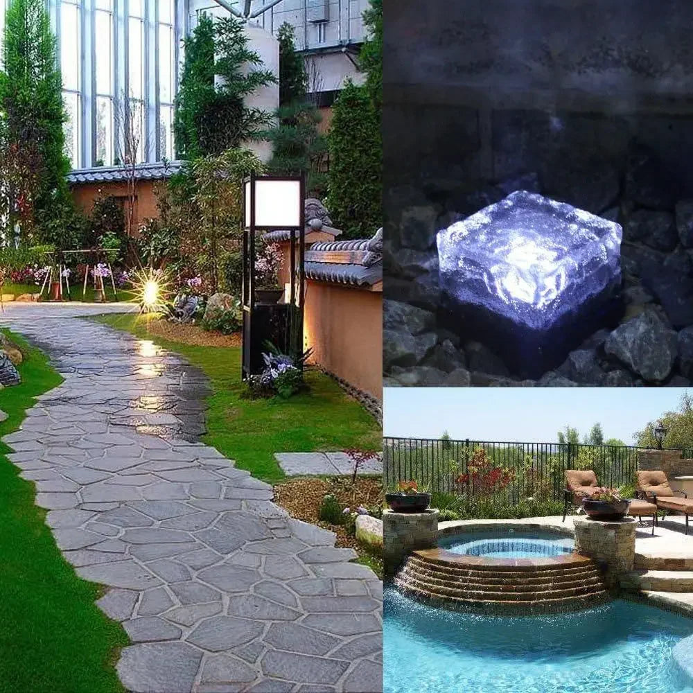 1PC Solar Ice Cube Glass Brick Lights LED Waterproof Outdoor Solar Powered Pathway Garden Yard Landscape Decoration Lamps