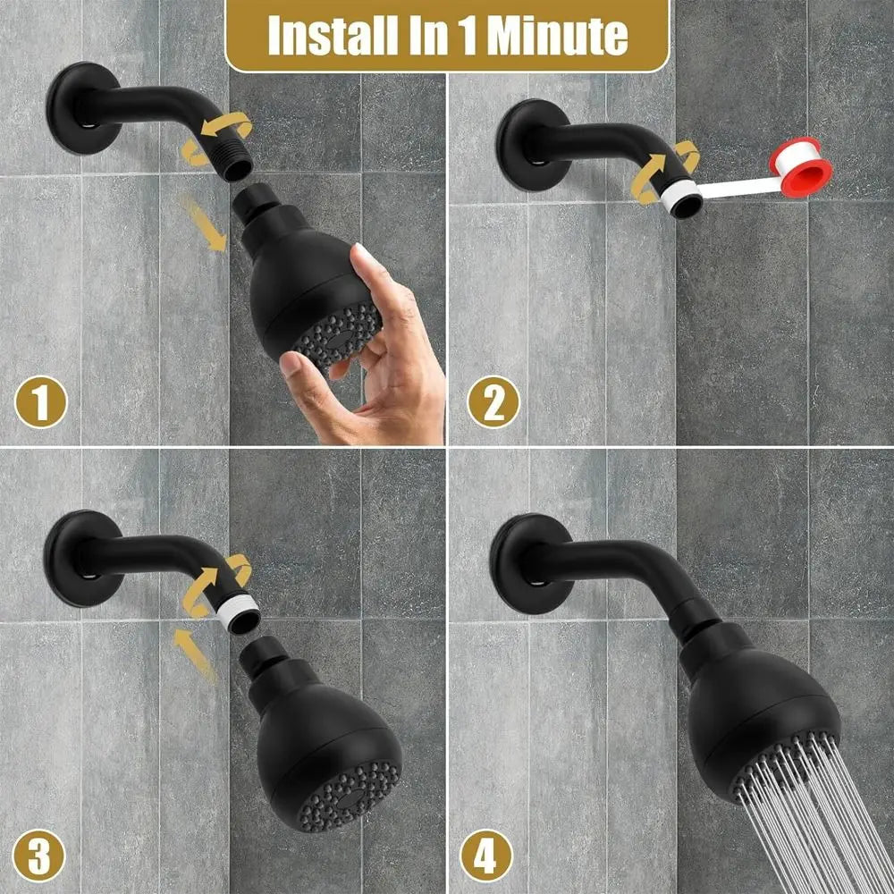 Silicone Nozzles Shower Heads Matte Black Powerful Water Flow Spray Shower Rustproof 360 Rotation Rain Shower Head Bathroom Use