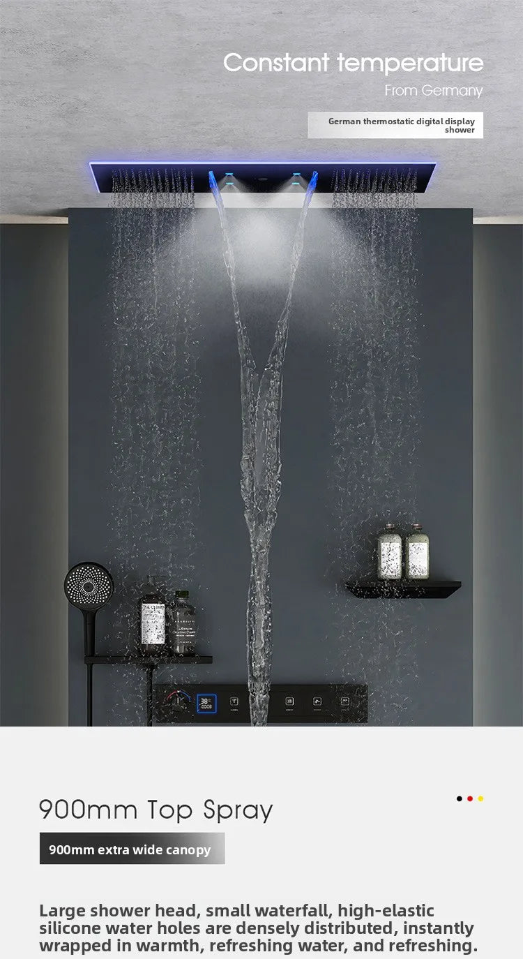 Rainfall LED Bluetooth Shower Set with Digital Display and Thermostatic Control All Brass Buttons
