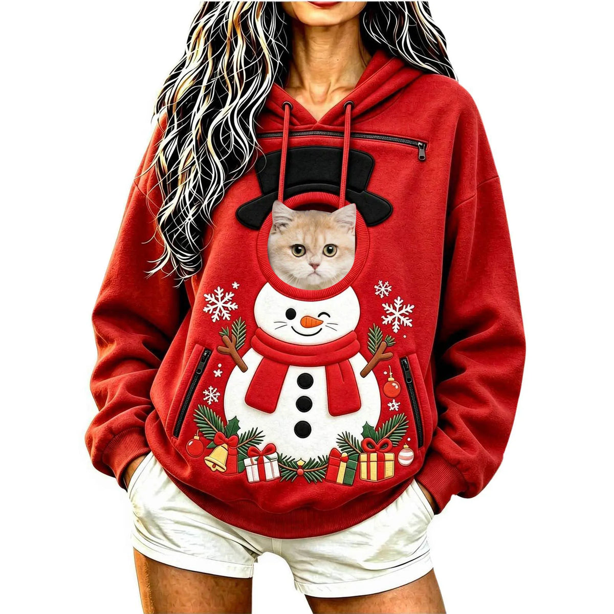 Pet Carrier Hoodie Men And Women Matching Christmas Funny And Cute Pattern Pet Pocket Hooded Sweatshirt