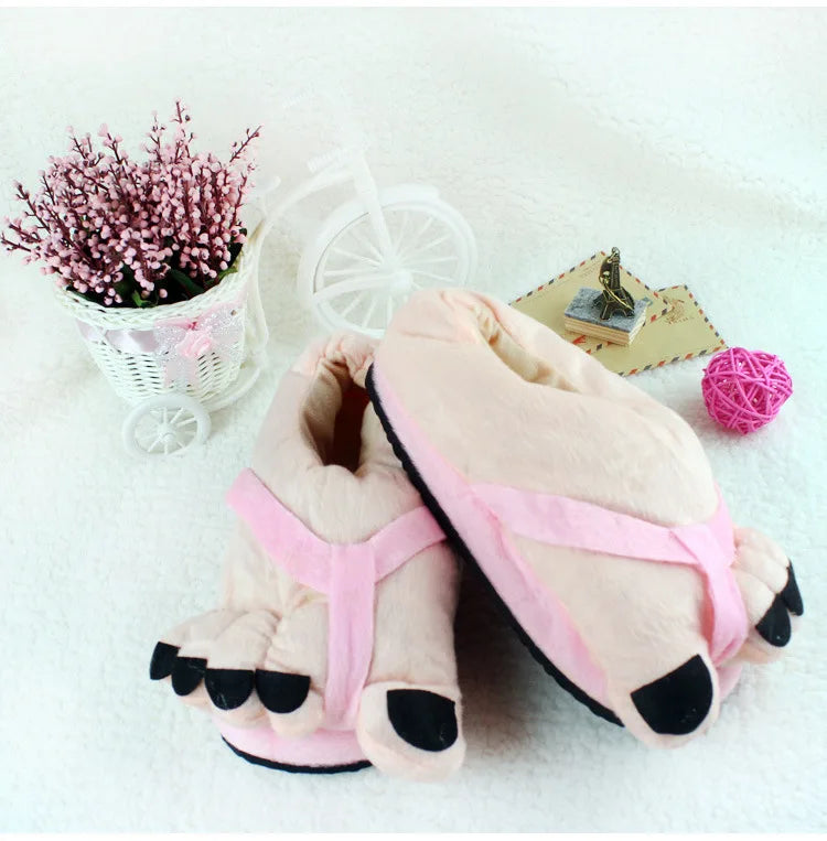 Winter Funny Slippers for Men Women Cute Home Shoes Big Foot Furry Slippers Unisex Indoor Boys Man Fuzzy Five Finger Slippers
