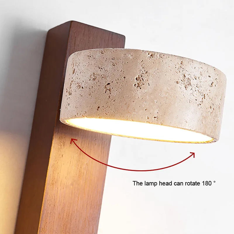 Japanese Wabi Sabi Style Decorative Yellow Cave Stone Wall Lamp Nordic Apartment Bedroom Rotatable Led Log Sconce Light Fixture