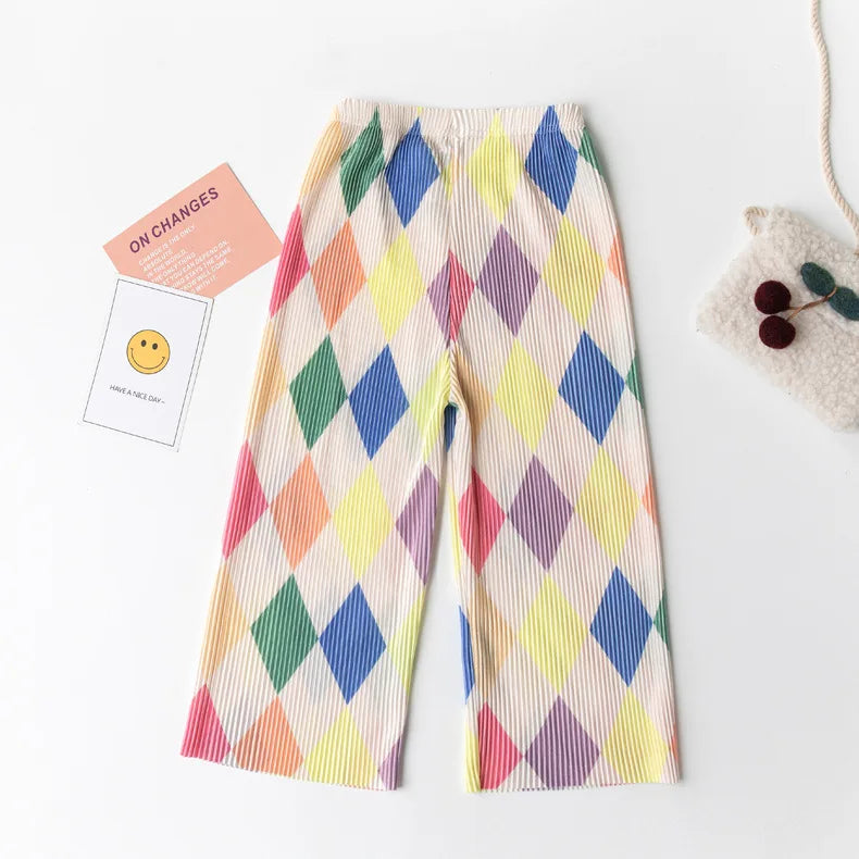 Kids Pants Creased Rainbow Wide-leg Pants Kids Clothes for Girls 4 To 11 Years Legings for Girls Teenage Girls Clothing
