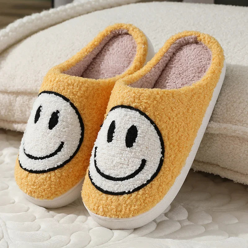 Fuzzy Smile Face Women man Slipper Kawaii Cartoon Plush Contton Indoor Funny Cute Winter Warm Floor house Home Non slip Shoes
