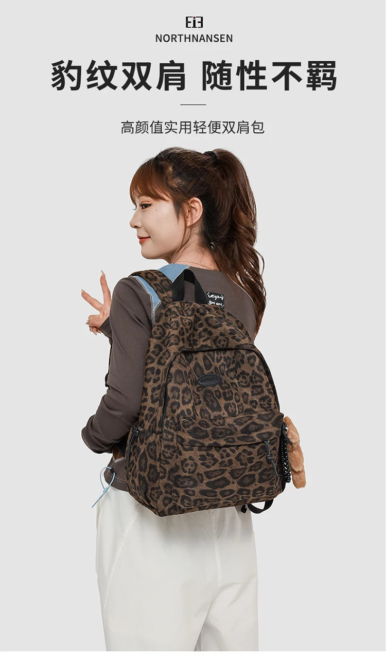 Leopard print Woman Backpack School Book Bags For Teenage Girls Boys Harajuku Female College Bag Student Lady leisure BagPack