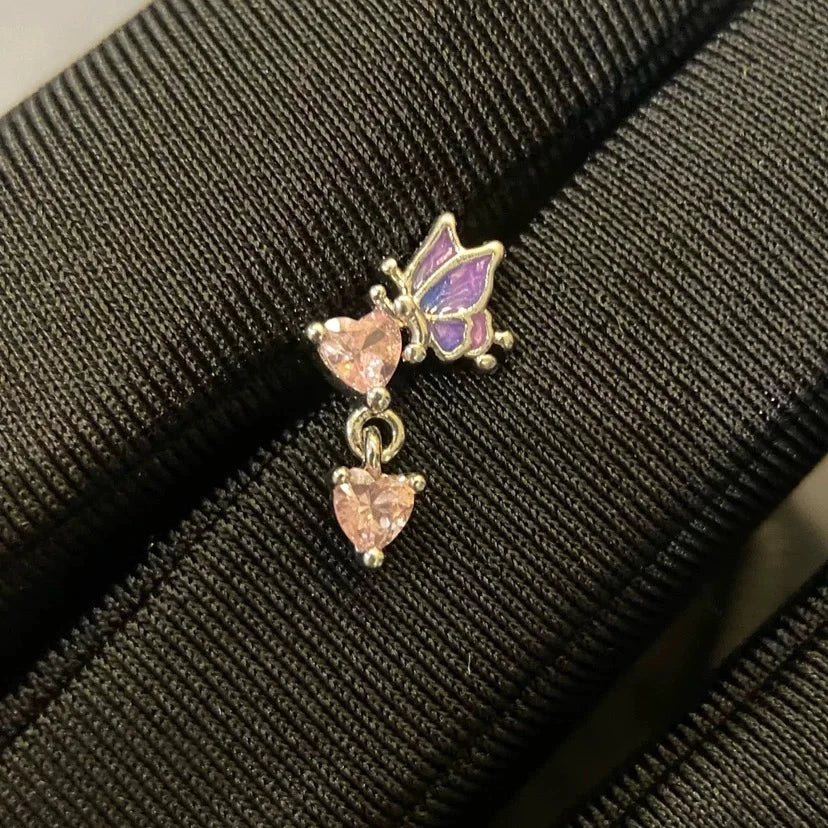 1 PCS New Fashion Cute Pink Zircon Crystal Ear Bone Nail 316L Medical Titanium Steel Earrings for Women Y2K Punk Jewelry