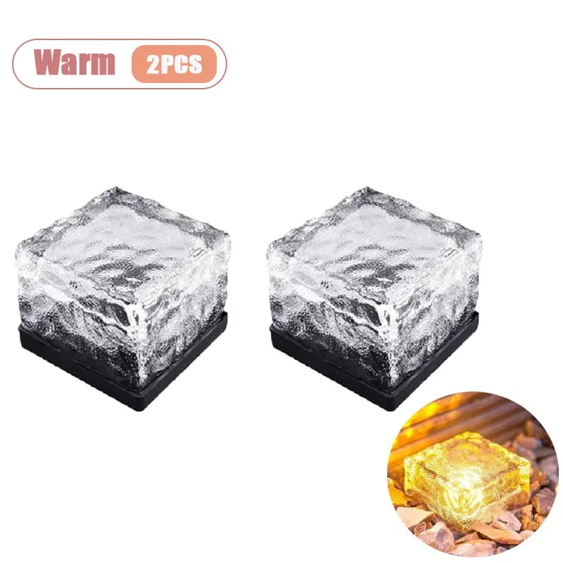 1-8PCS Garden Yard Decor Solar Ice Cube Lights Glass Brick Landscape Square Glass Outdoor Pathway Illumination Lamps