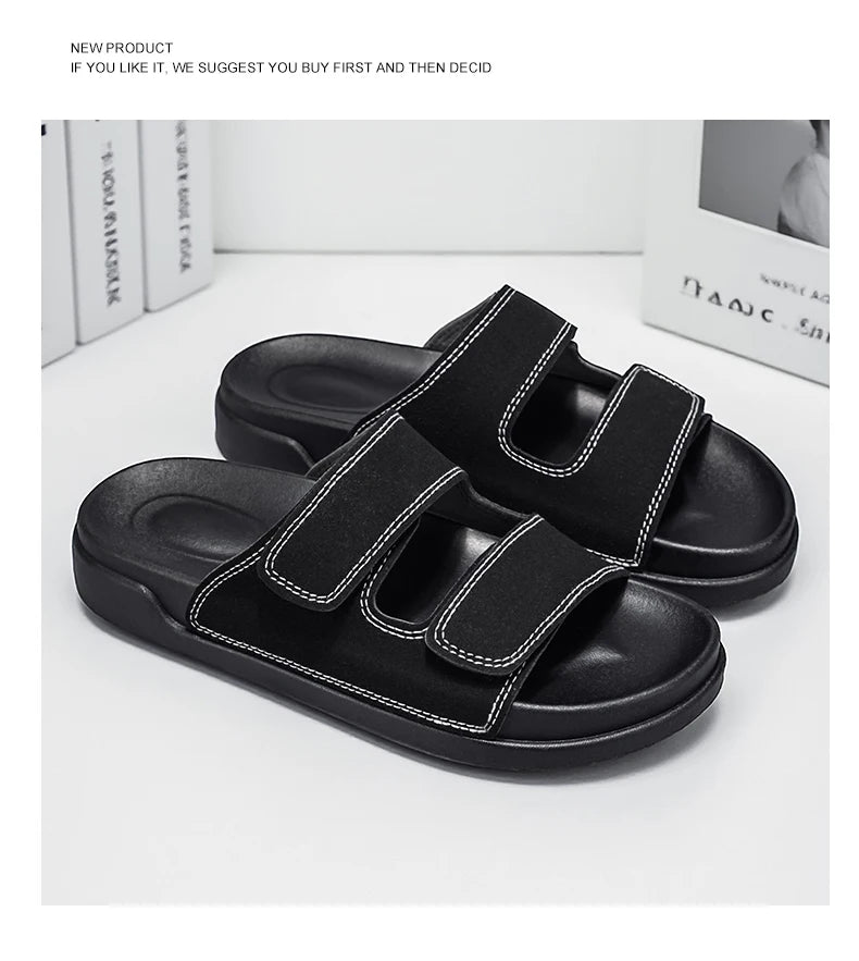 Birkent Men's Sandals Summer 2026 Outdoor Sports Beach Flat Slippers Thick Bottom Anti-slip Wear-resistant Casual Slip-ons