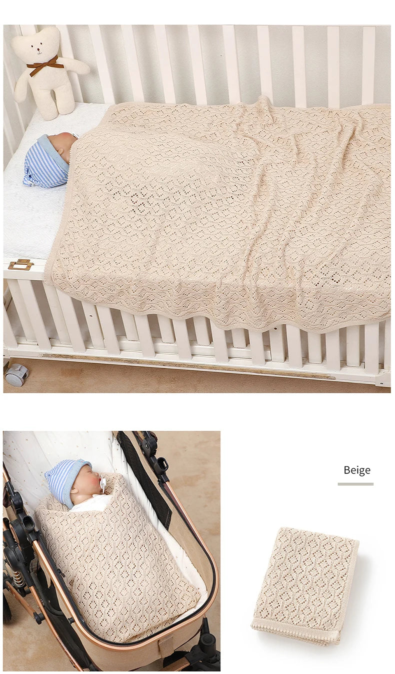 Cotton Baby Blanket Knit Infant Boy Girl Bedding Quilt 90*70CM Solid Toddler Stroller Swaddle Super Soft Plaid Fashion Hollow Ou