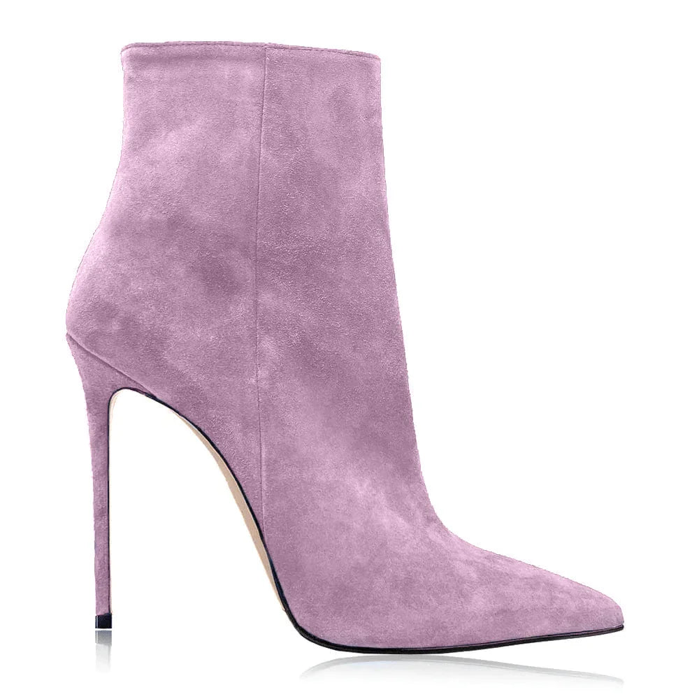 2025 Pointed High-heeled Short Boots Suede Fashion Runway Ladies Autumn and Winter 35-46 Plus Size Women Ankle Boots