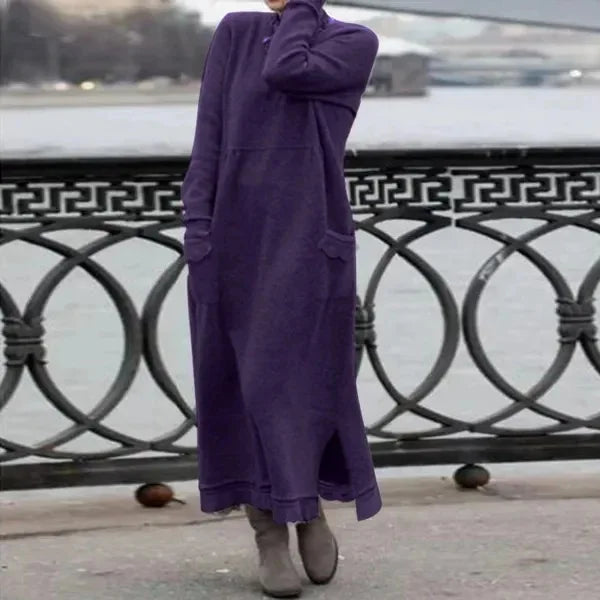 Women's Maxi Dress Autumn Winter Fashion New Style Elegant Loose Long Sleeve Hoodie Retro Casual Thick Warm Dresses For Women