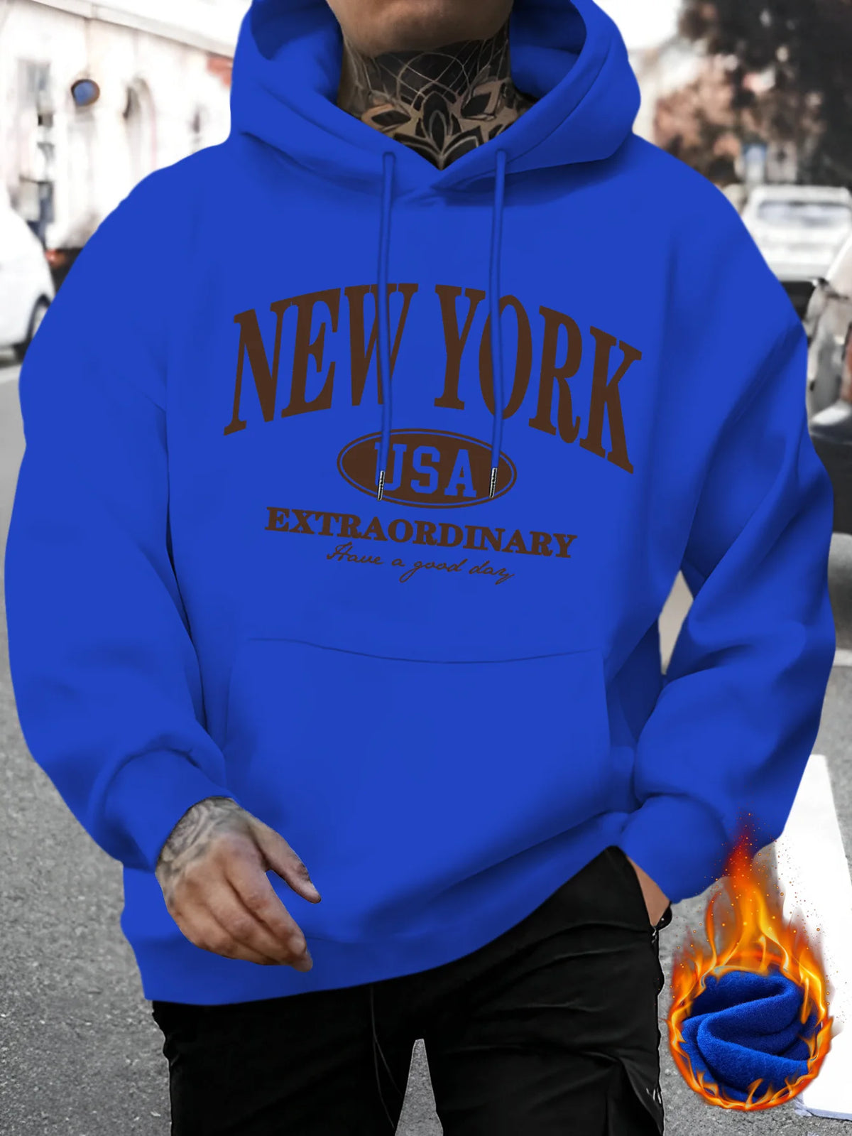 Men's New York Printed Casual Sweater Fashion Drawstring Hoodie Autumn and Winter Top Comfortable Versatile Long Sleeve Hooded Sweater (Niuwang Selection}