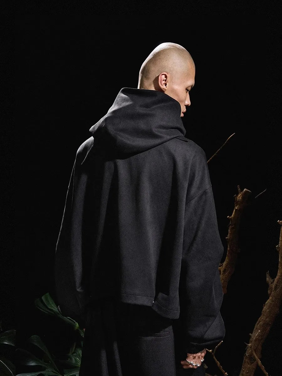 Mauroicardi Spring Autumn Cool Handsome Short Oversized Soft Black Faux Suede Jacket Men with Hood  Luxury Designer Clothes 2025
