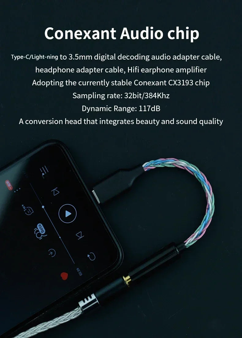 Y01 Type-C Lightning to 3.5/4.4mm HIFI Earphone Amplifie Digital Decoder Cable OTG DAC Chip CX31993 CX31988 C100 Adapter