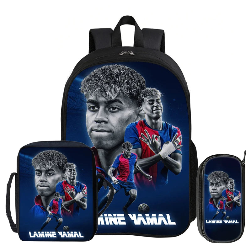 3Pcs Set Kids Backpack Football Sport Bookbag Football Star Rucksack L-Lamin Yamal Student School Shoulder Bag,Pencil Bags