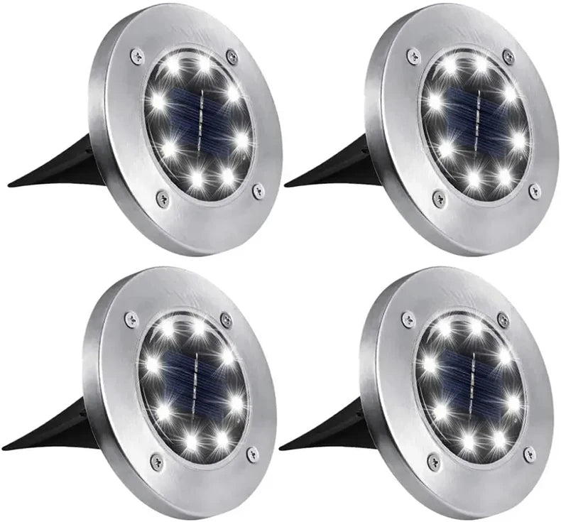 4 Pcs 8LED Solar Power Disk Light Outdoor Garden Solar Underground Light Deck Light Spotlight Buried Solar Led Lamp