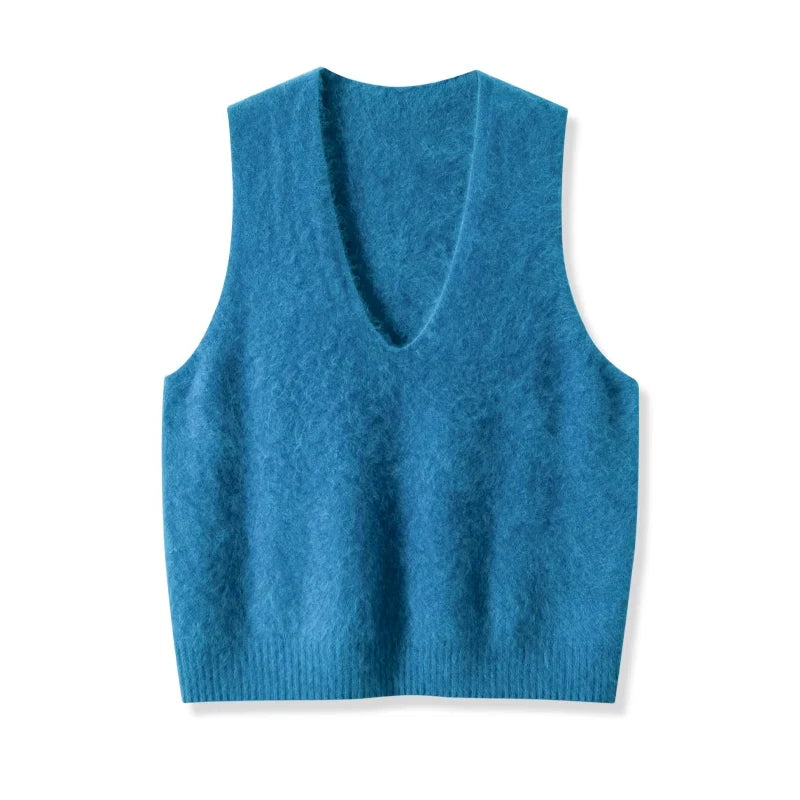 SuyaDream, Women Vests, Fleece Wool, V Neck, Chic Pullovers, 4.7%Cashmere 95.3%Wool, 2025 Fall Winter Sweaters, Tanks