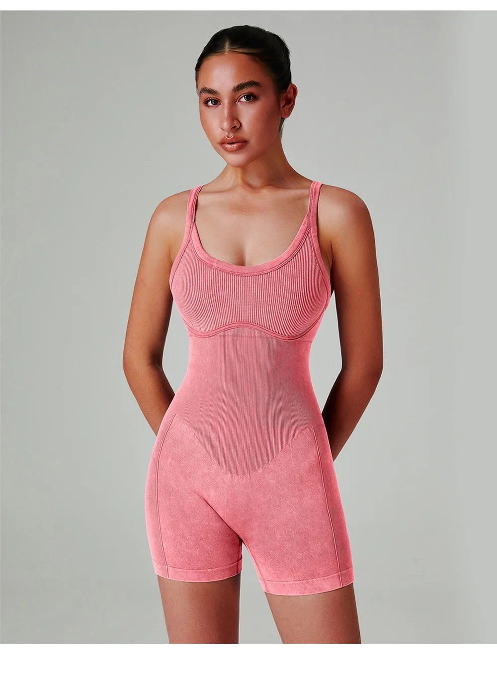 Seamless Shorts Gym Set Women Jumpsuit Yoga Set Water-washed 1pc Summer Workout Suit Bodysuit Fitness Push Up Short Sport Set