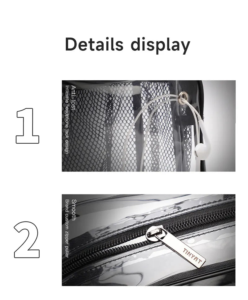 TINYAT Women Lightweight Mesh Strap Transparent PVC Bags Put Lost Headphone Jack Umbrella Cell Phone 9.7 inch iPad For Concerts