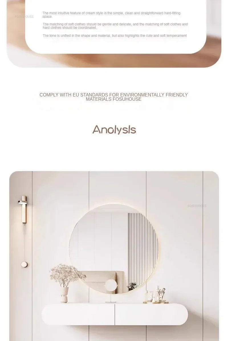 Off-white Hanging Dressing Table Minimalist Wall Mounted Vanity Unit with Mirror Bedroom Furniture Modern Design